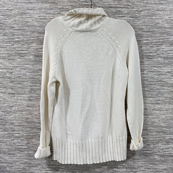 Ruff Hewn Chunky Knit Cream Turtleneck Sweater With Rolled Cuffs & Ribbed Hem L - Picture 6 of 7